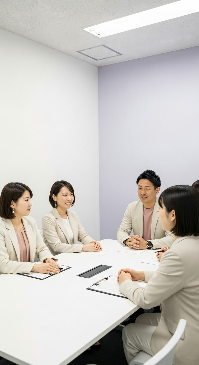 Finance team meeting around a white table in a bright office